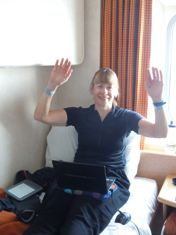 Nancy and her bands - in our cabin