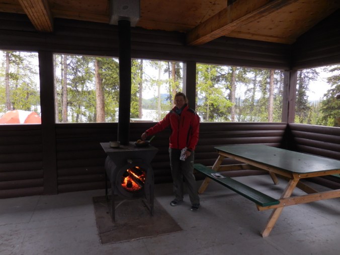 Camp kitchen with wood stove