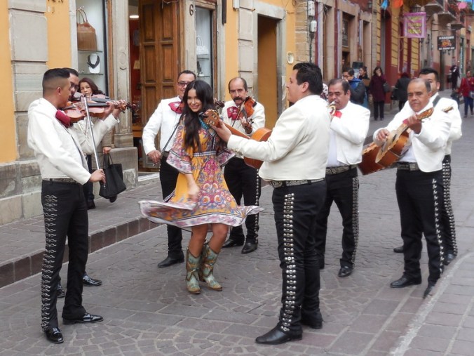 Mariachi band and fake dancer