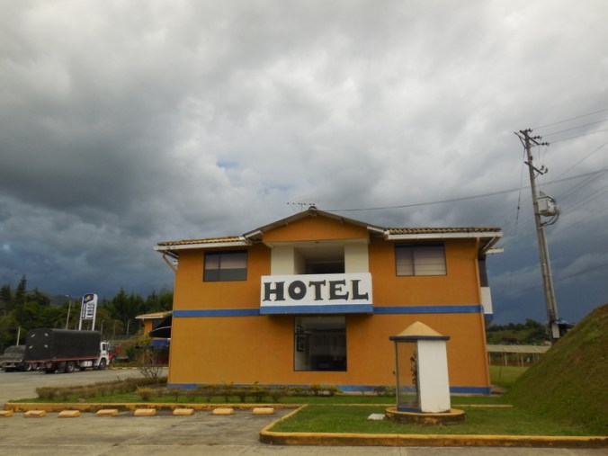 Our hotel - with dark clouds