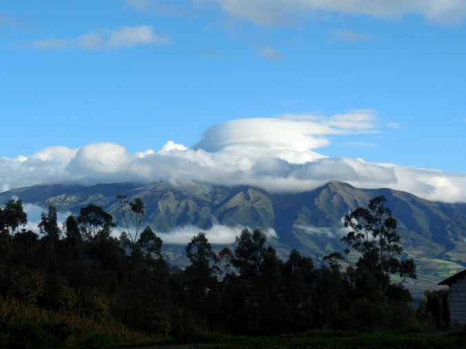 Volcano above Otavalo hide in the clouds