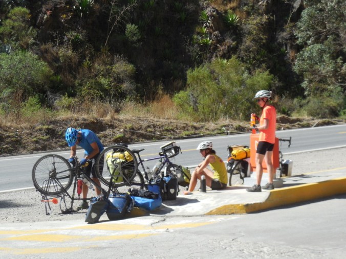 Morning tea at the servo - Philipp working on his shifting