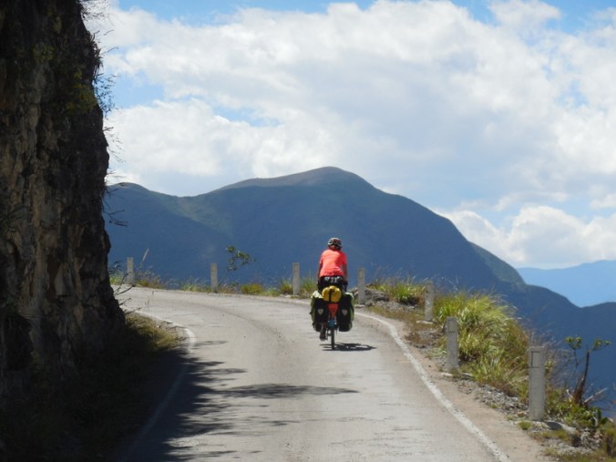 Nancy going up - 1000 foot drop to the right