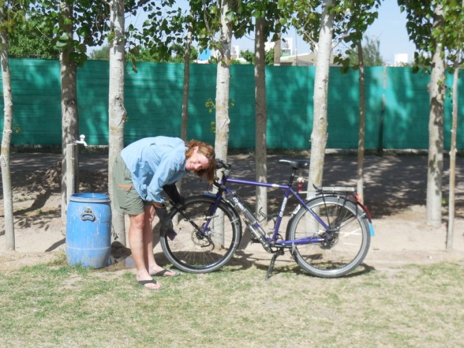 Nancy washing her bike