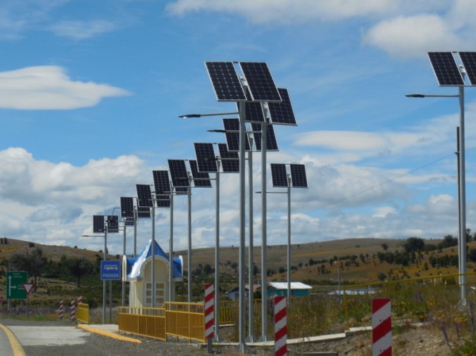 Bus stop with solar lights