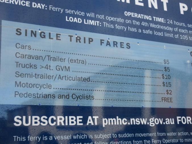 Ferry rate - bikes free!