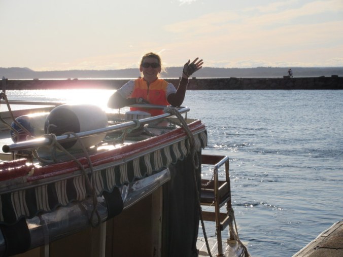 Nancy happy on ferry 1