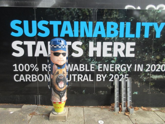 Teleco pole art with message